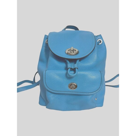 Coach Azure Blue Leather Mini Turnlock Rucksack Backpack 37581 - Picture 1 of 15